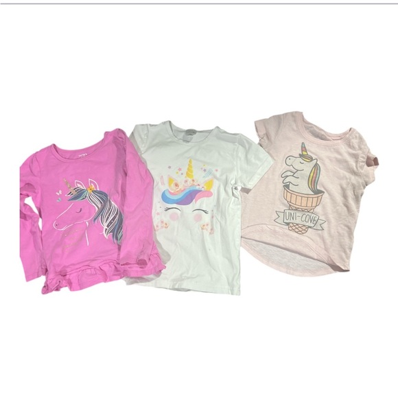 Unicorn-Themed Kids Shirts set  - pink and white- fits ages size  4-6 - Picture 1 of 10